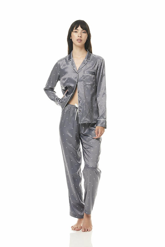 Ivory Steel Satin Geo PJ | Gingerlilly Sleepwear