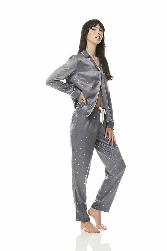 Ivory Steel Satin Geo PJ | Gingerlilly Sleepwear