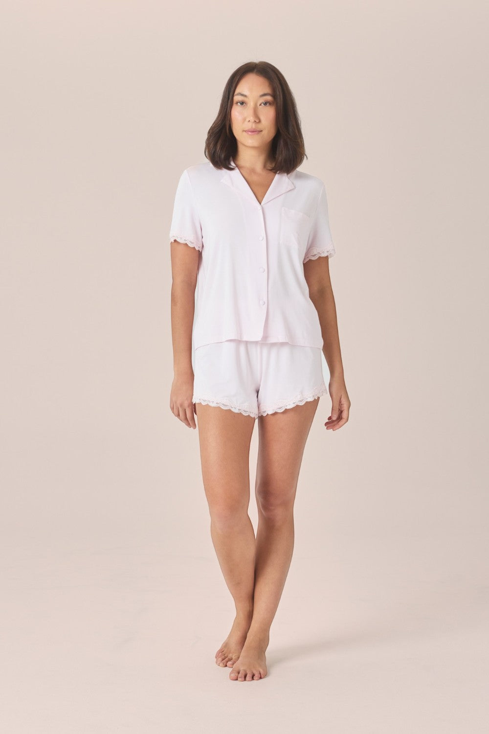 Gingerlilly Joni Bamboo Short Set with Lace in Pink