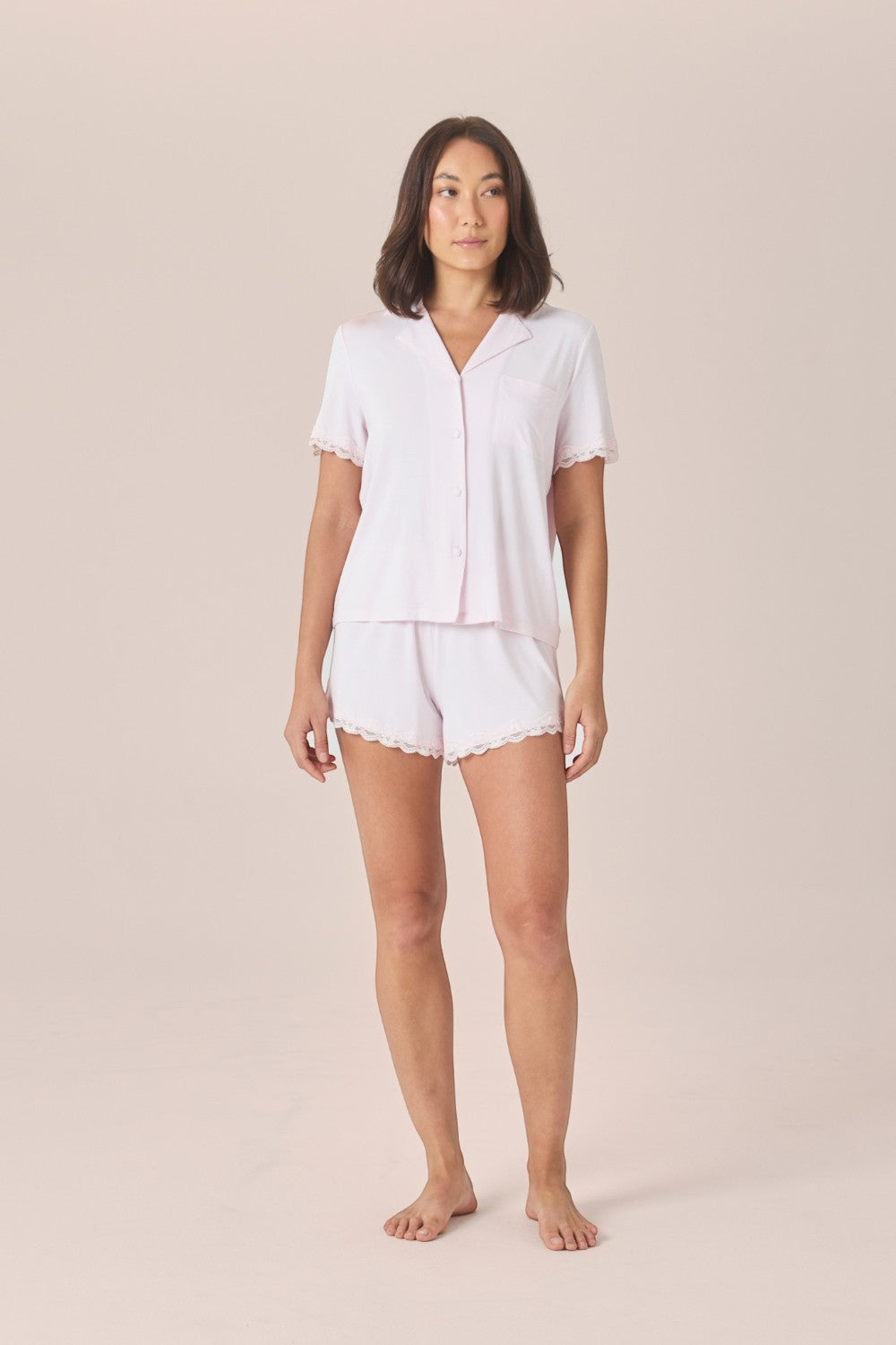 Gingerlilly Joni Bamboo Short Set with Lace in Pink