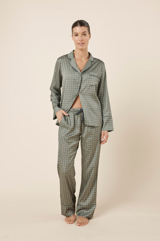 Kienna Geo Printed Silky Satin PJ Set