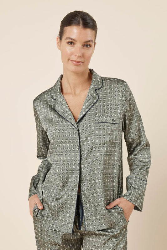 Kienna Geo Printed Silky Satin PJ Set