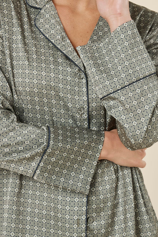 Kienna Geo Printed Silky Satin PJ Set