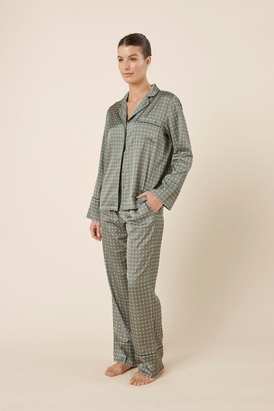 Kienna Geo Printed Silky Satin PJ Set