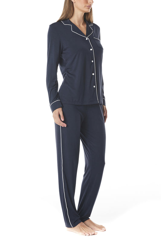 Kylie Navy Modal Button PJ Set | Gingerlilly Sleepwear