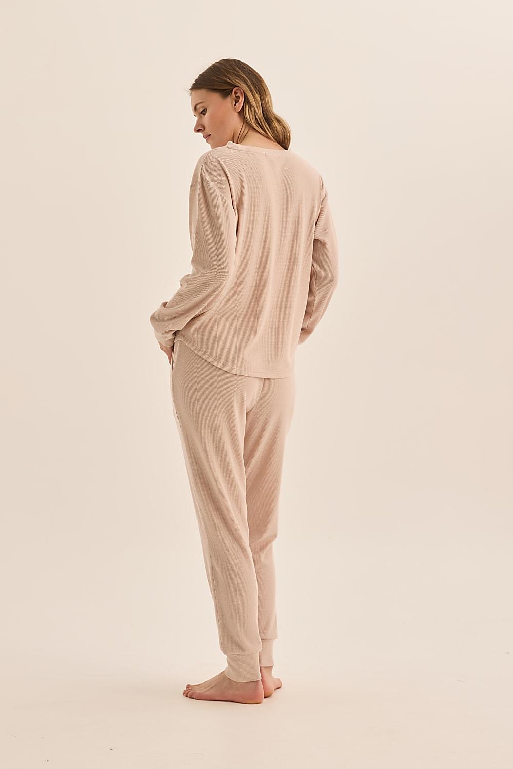 Lainey Beige Waffle Pyjama Set | Gingerlilly Sleepwear