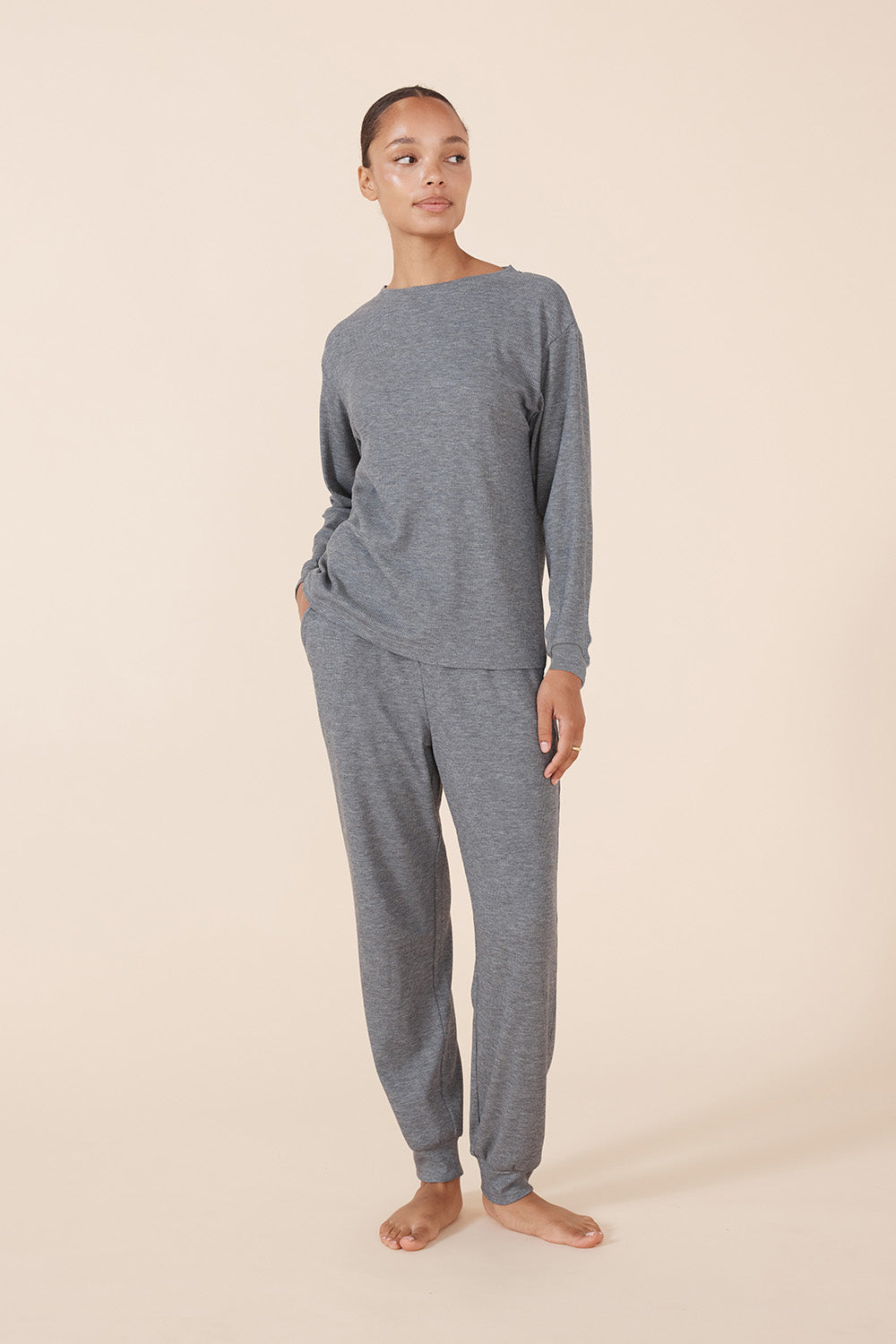 The Lainey Pyjama Set in Grey | Women's Waffle Sleepwear