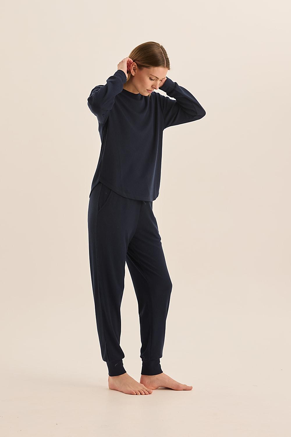 Lainey Navy Waffle Pyjama Set | Gingerlilly Sleepwear