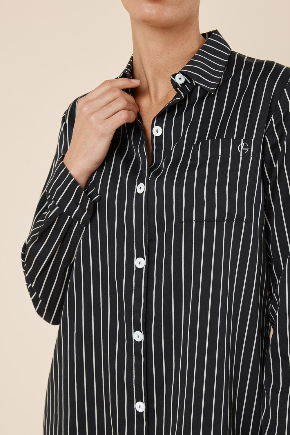 Gingerlilly Lolita Striped Boyfriend Night Shirt - Black - Detail