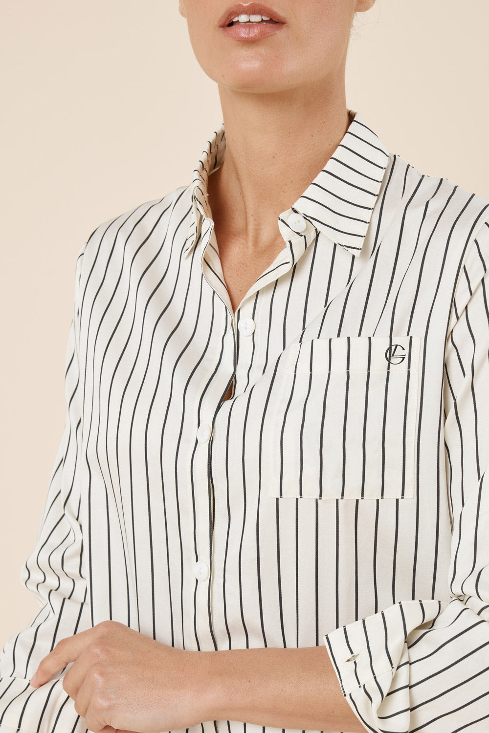 Gingerlilly Lolita Striped Boyfriend Night Shirt - Ecru - Detail
