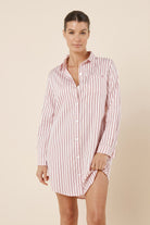 Gingerlilly Lolita Striped Boyfriend Night Shirt - Pink - Front