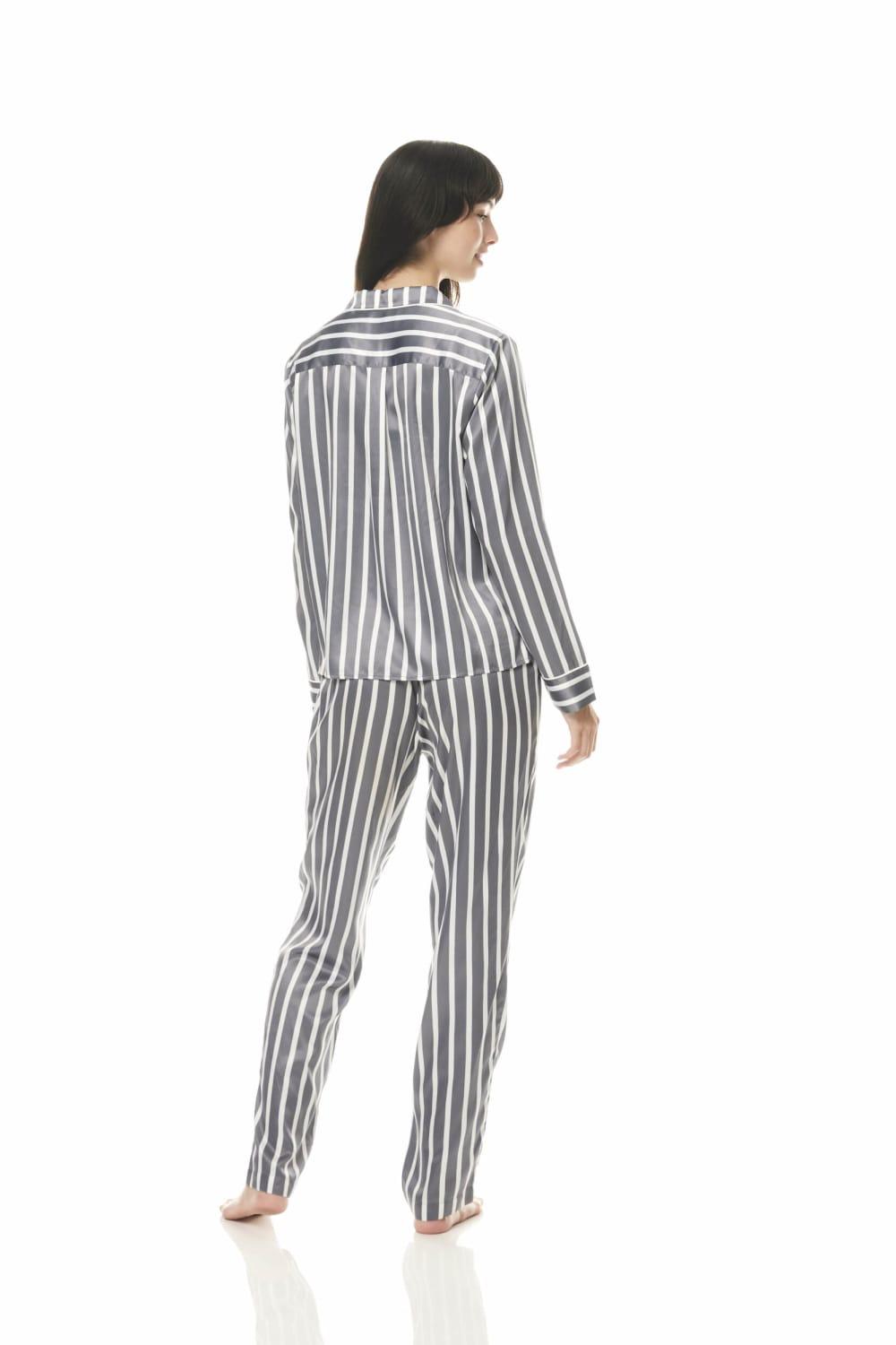 Lotus Grey Stripe Satin Pj