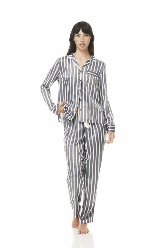 Lotus Grey Stripe Satin PJ | Gingerlilly Sleepwear