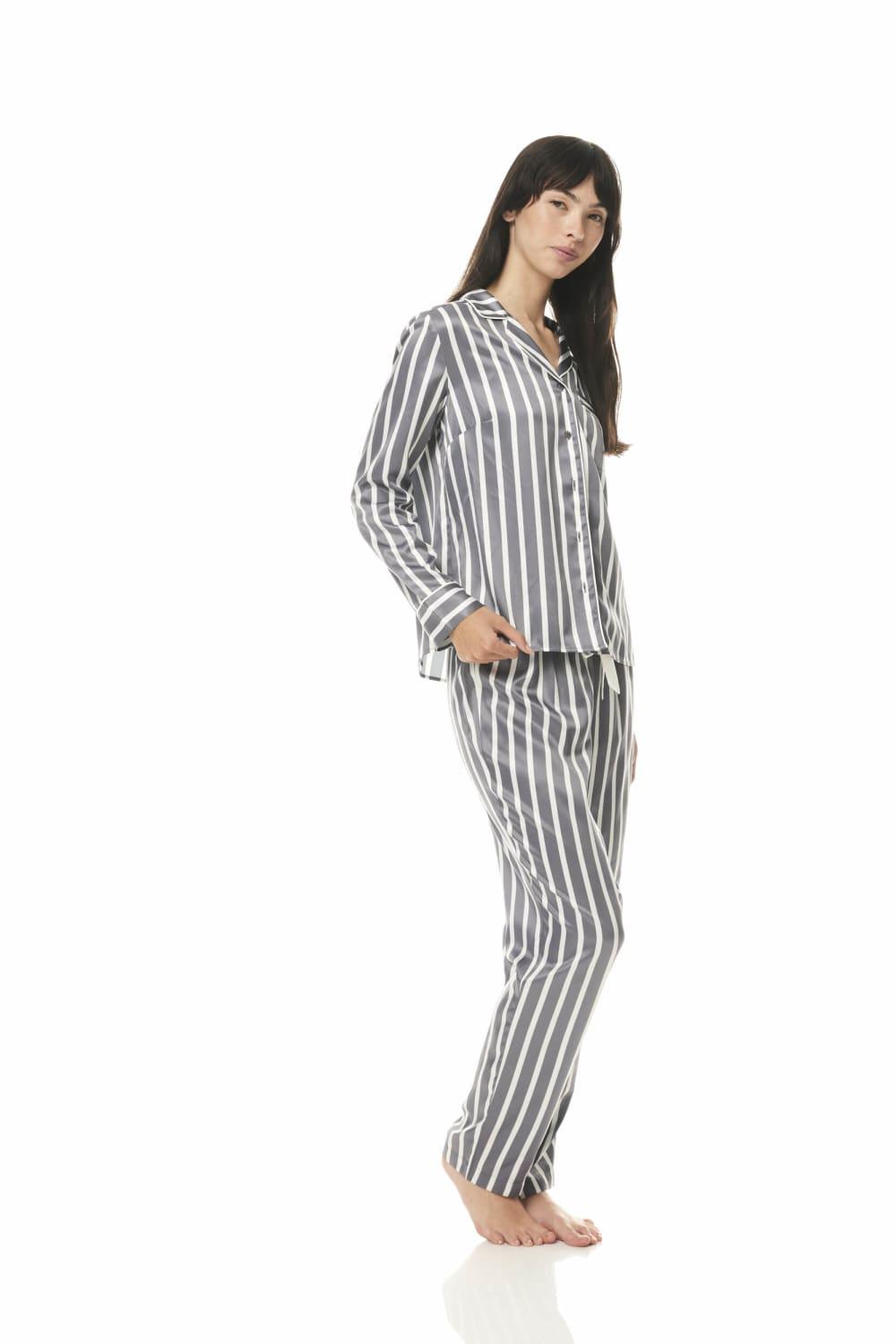 Lotus Grey Stripe Satin Pj