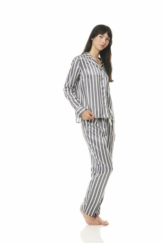 Lotus Grey Stripe Satin PJ | Gingerlilly Sleepwear