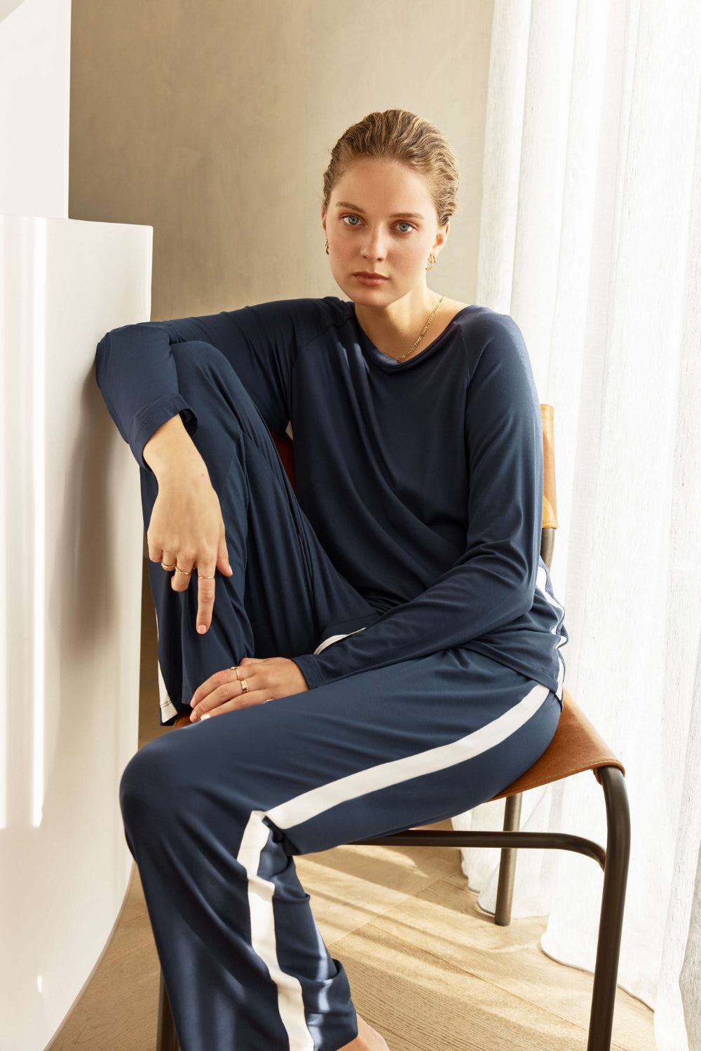 Bamboo Sport Long PJ Set in Navy | Women's Loungewear by Gingerlilly