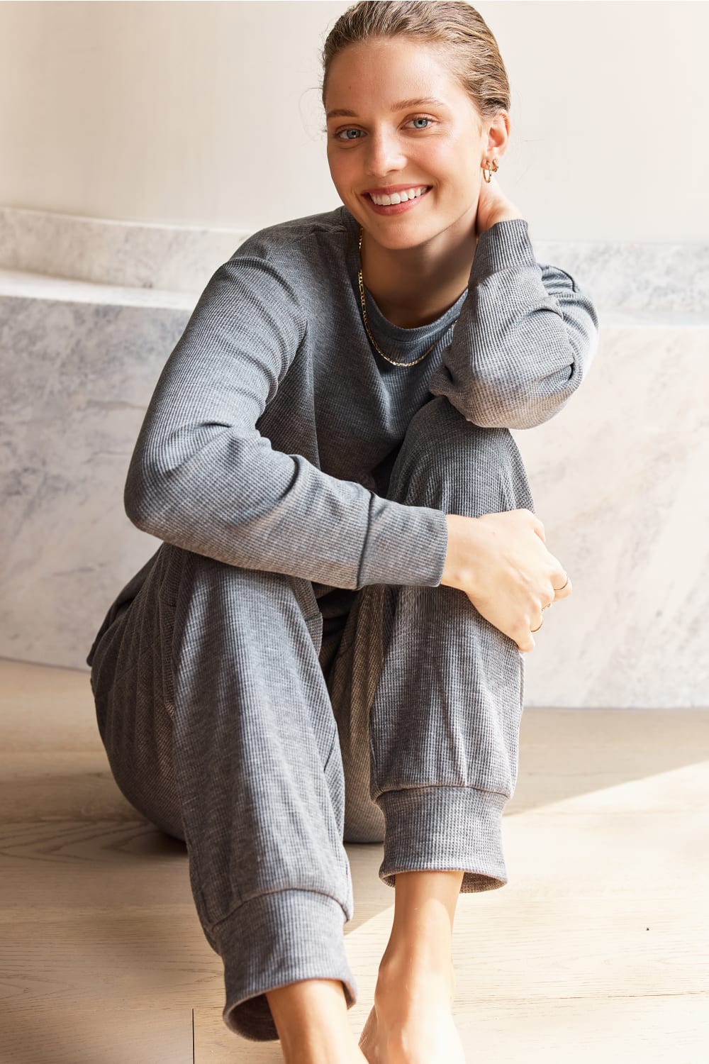 The Lainey Pyjama Set in Grey | Women's Waffle Sleepwear