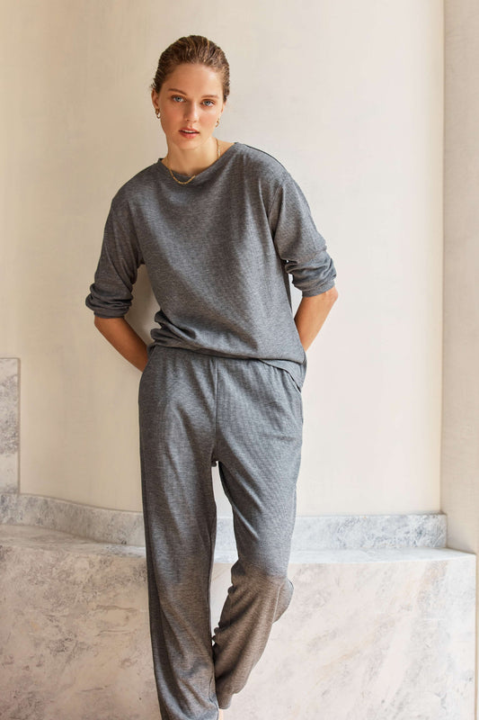 The Lainey Pyjama Set in Grey | Women's Waffle Sleepwear