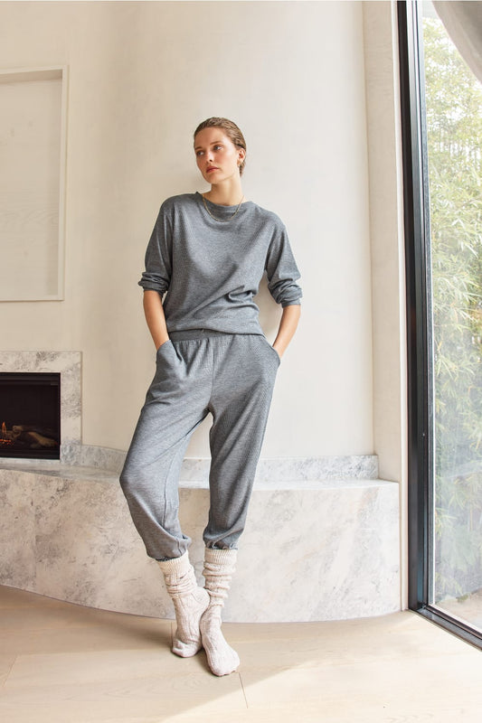 The Lainey Pyjama Set in Grey | Women's Waffle Sleepwear