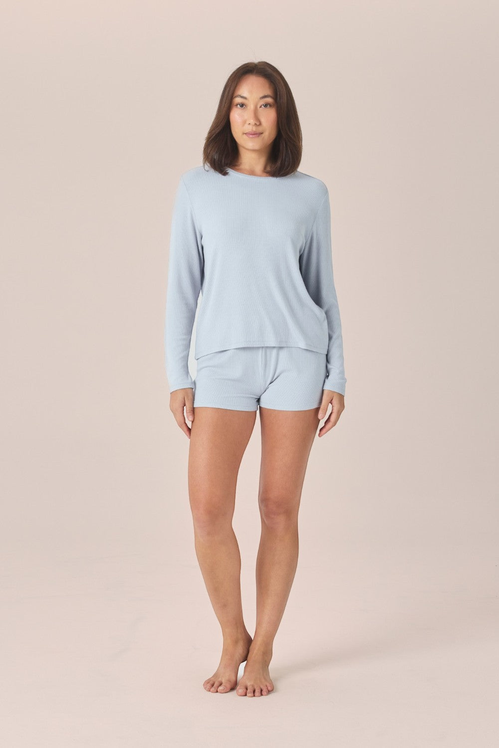 Gingerlilly Lombardy Rib Long Sleeve Top in Powder Blue