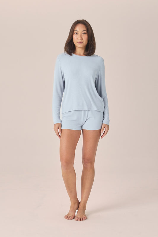 Gingerlilly Lombardy Rib Long Sleeve Top in Powder Blue