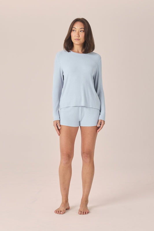 Gingerlilly Avery Rib Lounge Mini Short in Powder Blue
