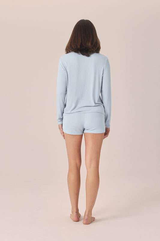 Gingerlilly Avery Rib Lounge Mini Short in Powder Blue