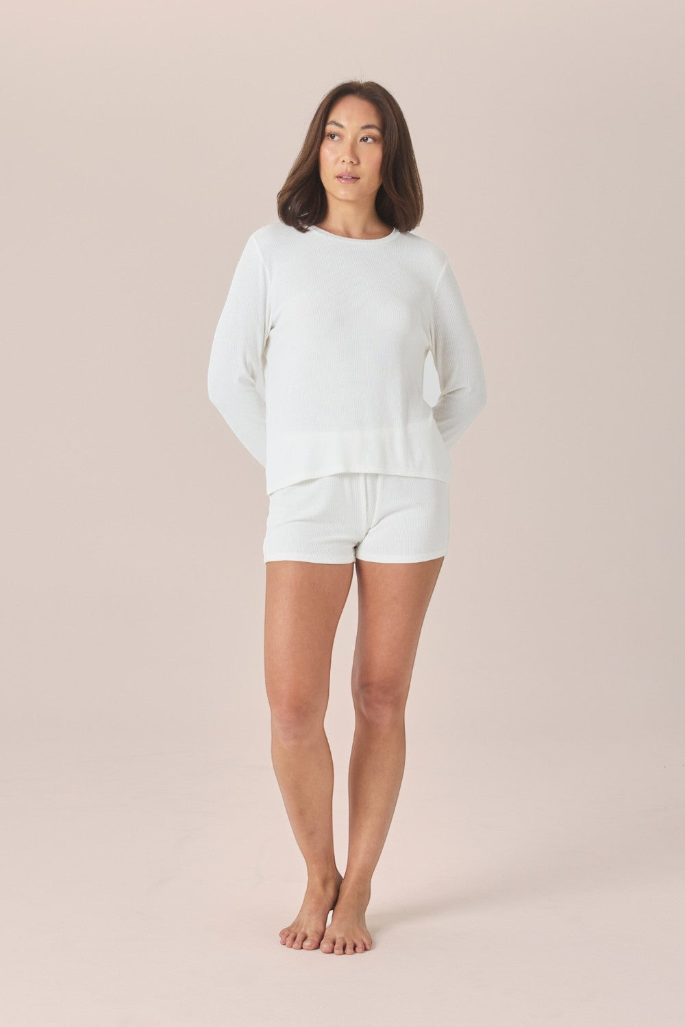 Gingerlilly Lombardy Rib Long Sleeve Top in Ecru