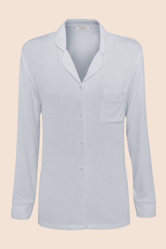 London Ribbed Long Sleeve Button Up Top
