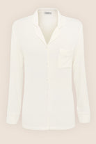 Gingerlilly London Ribbed Long Sleeve Button Up PJ Top - Ecru - Flat lay