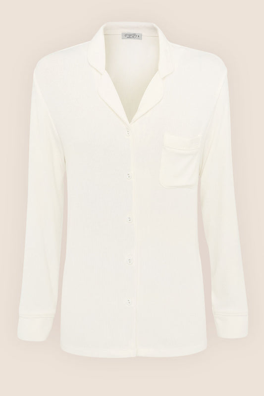 London Ribbed Long Sleeve Button Up Top