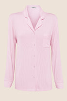 Gingerlilly London Ribbed Long Sleeve Button Up PJ Top - Pink - Flat lay