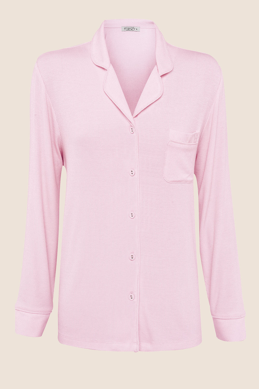 London Ribbed Long Sleeve Button Up Top