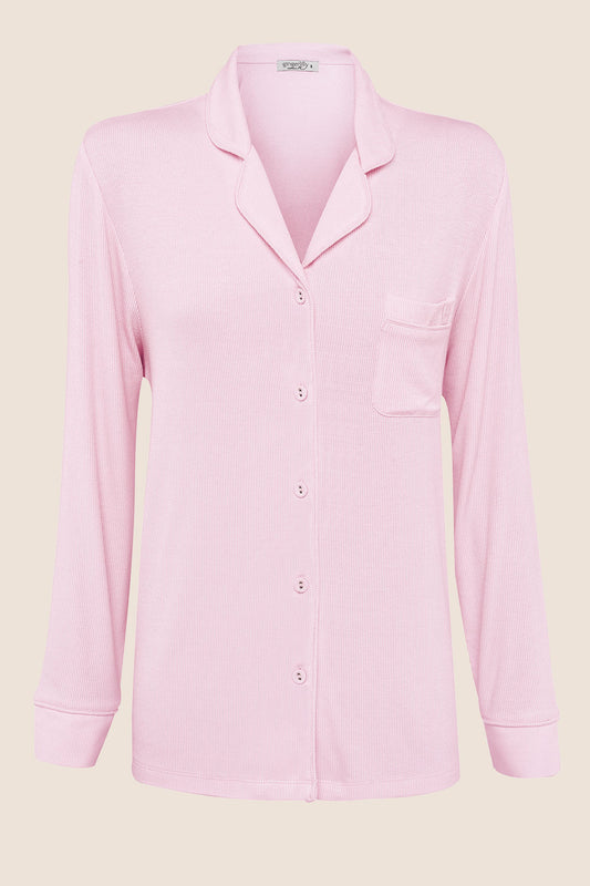 London Ribbed Long Sleeve Button Up Top