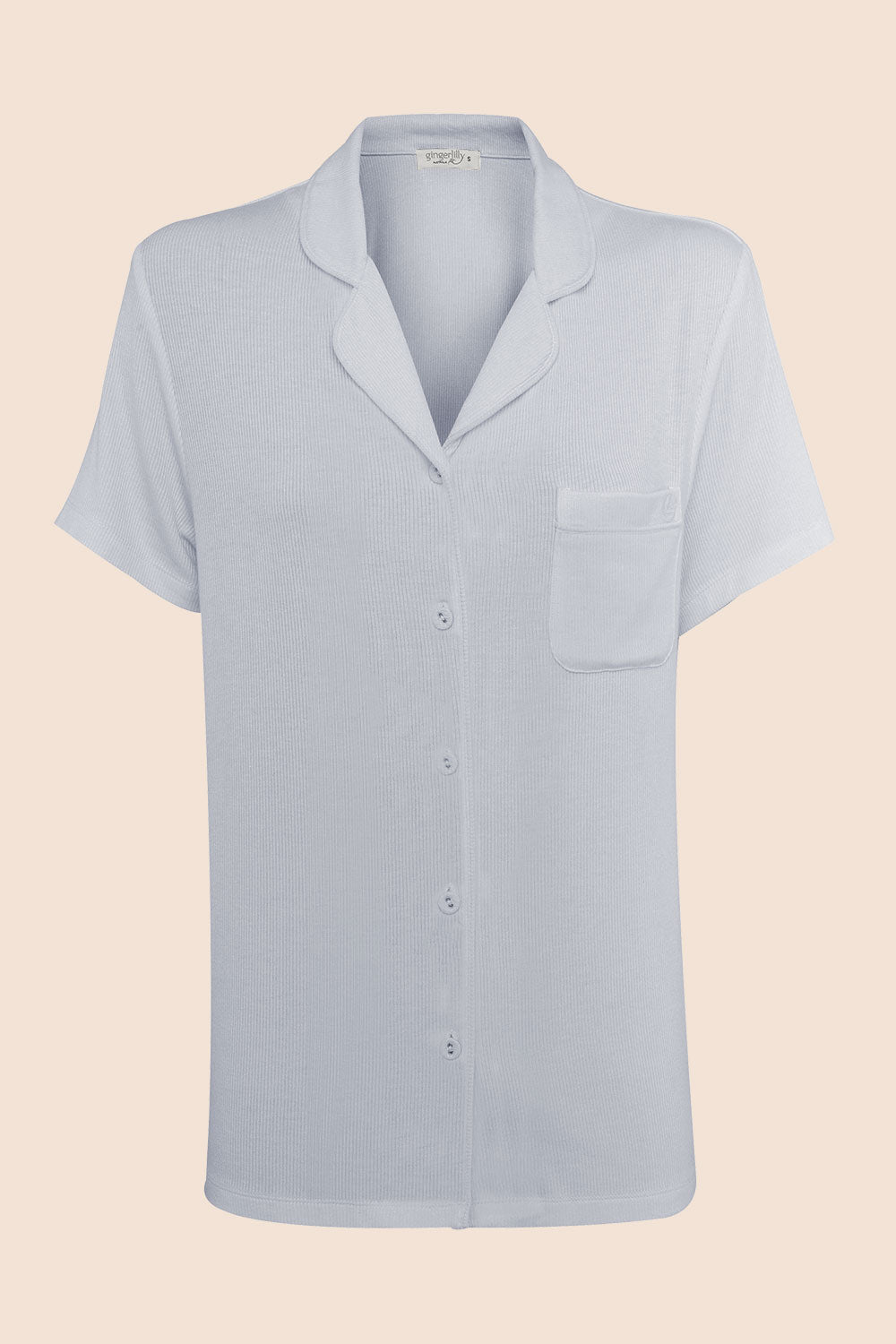 Lyon Ribbed Short Sleeve Button Up Top