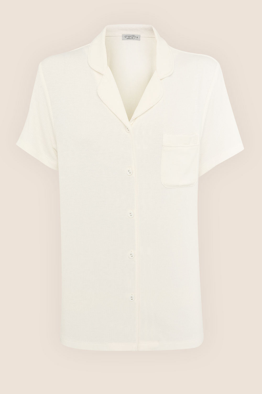 Lyon Ribbed Short Sleeve Button Up Top
