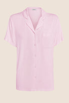 Gingerlilly Lyon Ribbed Short Sleeve Button Up Top - Pink - Flat lay