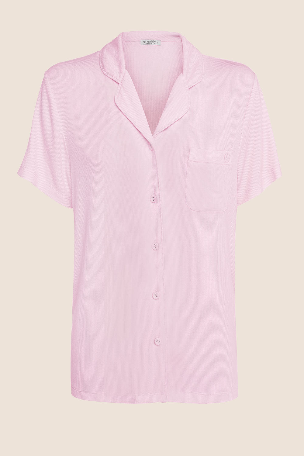 Lyon Ribbed Short Sleeve Button Up Top