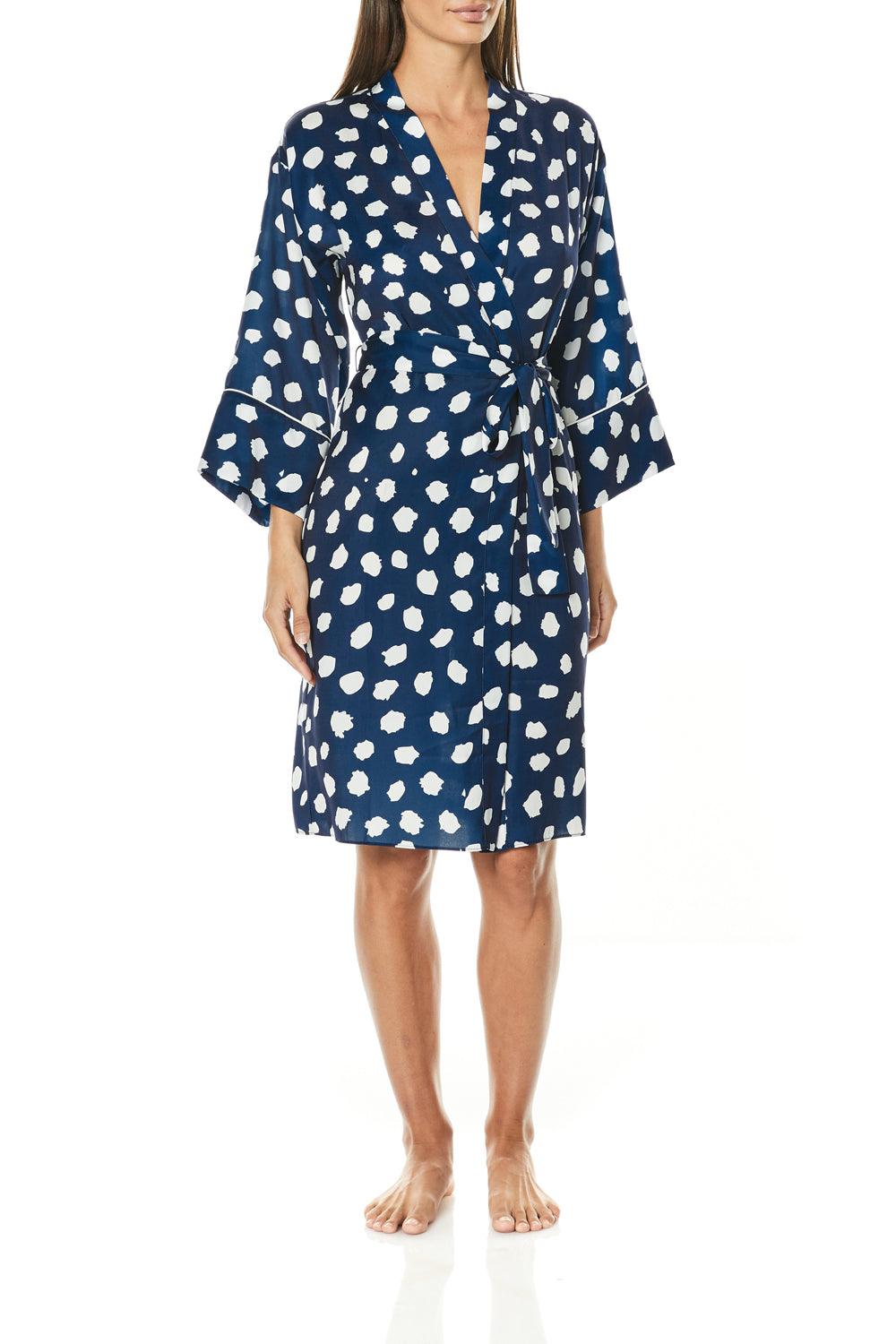 Meredith Navy Geo Spot Robe | Gingerlilly Sleepwear