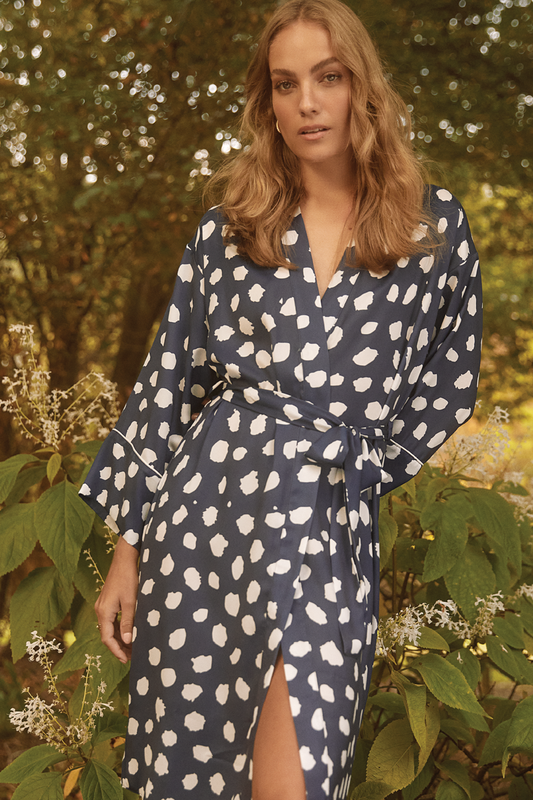 Meredith Navy Geo Spot Robe | Gingerlilly Sleepwear