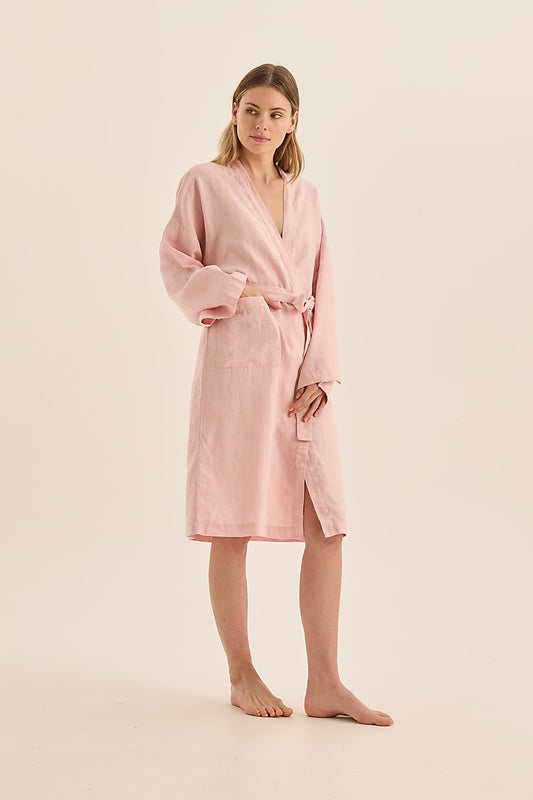 Mia Pink Linen Robe | Gingerlilly Sleepwear