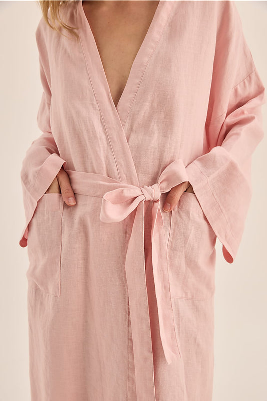 Mia Pink Linen Robe | Gingerlilly Sleepwear