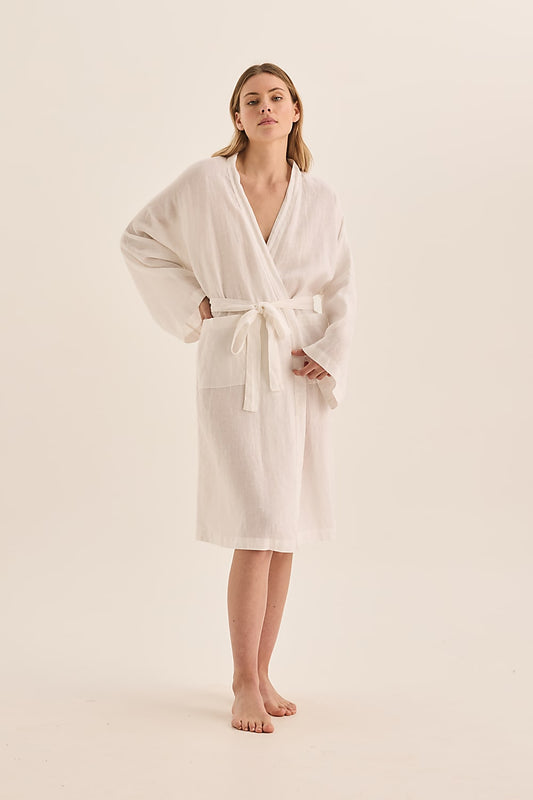 Mia White Linen Robe | Gingerlilly Sleepwear