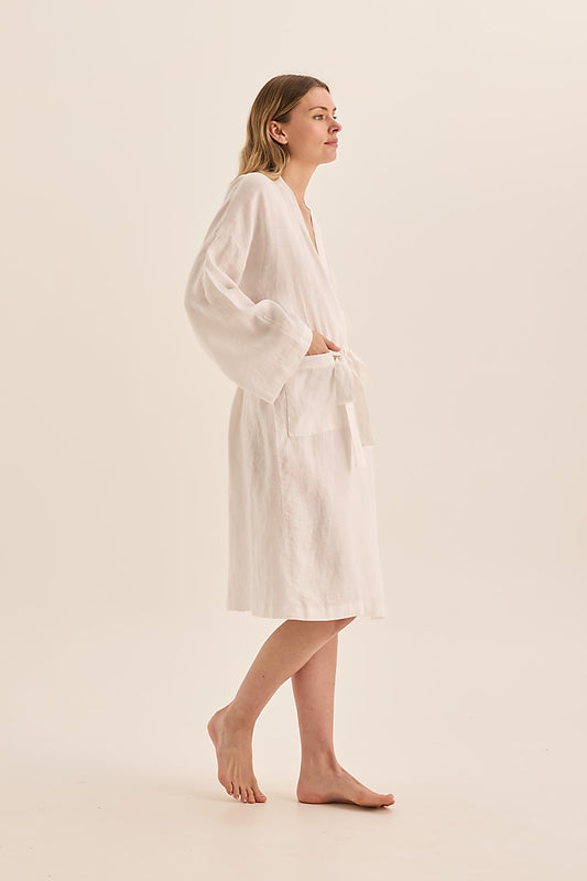 Mia White Linen Robe | Gingerlilly Sleepwear