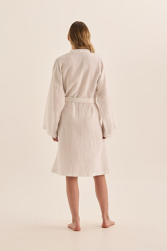 Mia White Linen Robe | Gingerlilly Sleepwear