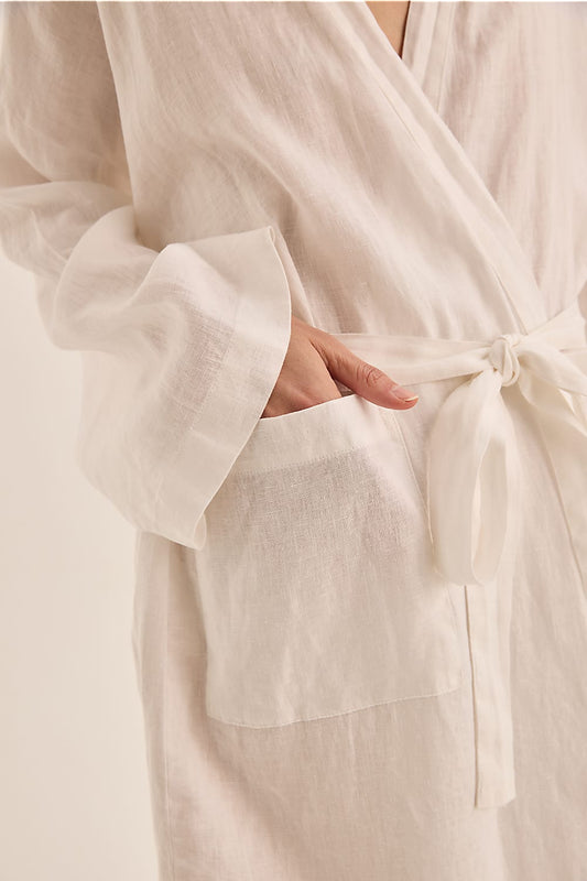 Mia White Linen Robe | Gingerlilly Sleepwear