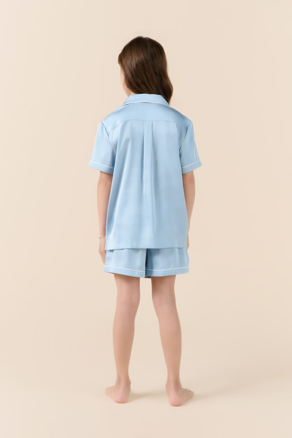 Gingerlilly Mini Sonia Silky Satin Short PJ Set - Blue - Back