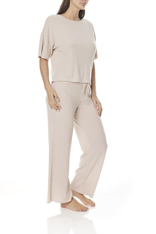 Narelle Beige Wide Leg PJ | Gingerlilly Sleepwear