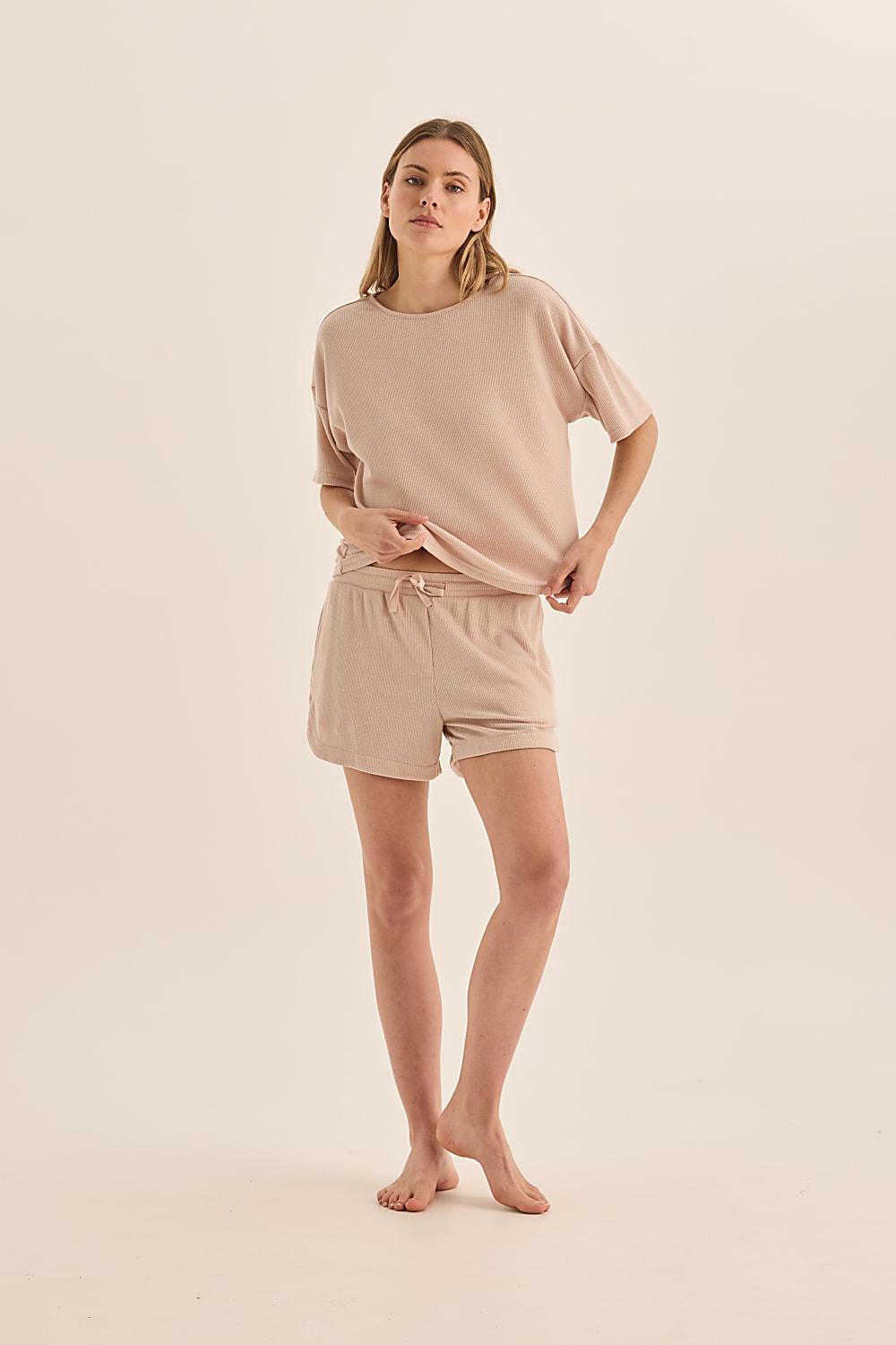 Olivia Beige Waffle Short Set | Gingerlilly Sleepwear