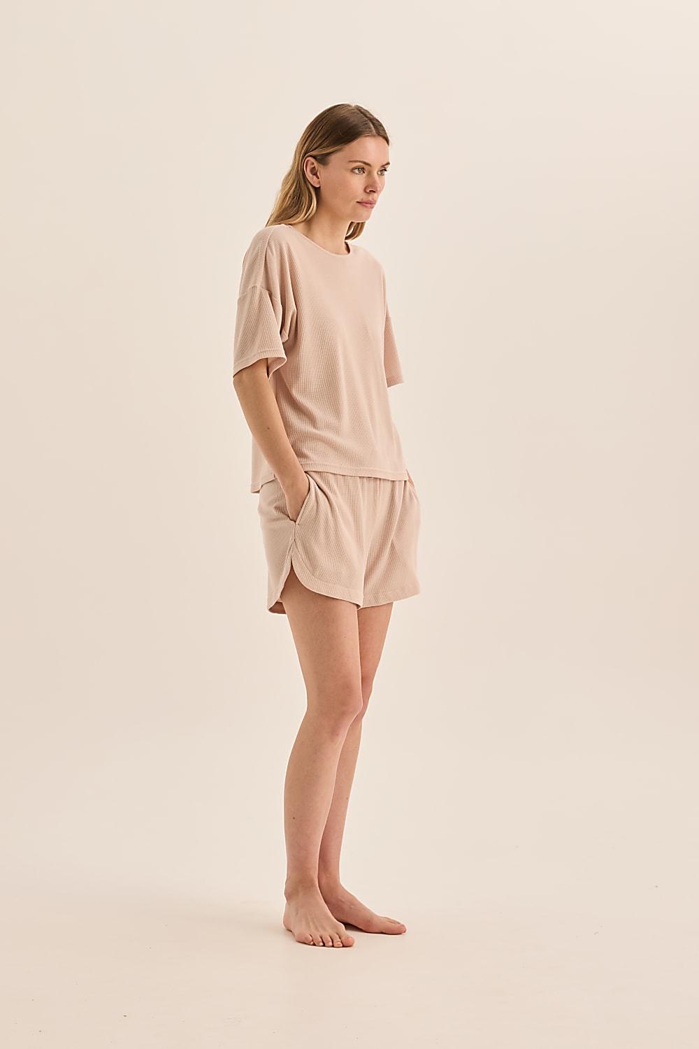 Olivia Beige Waffle Short Set | Gingerlilly Sleepwear